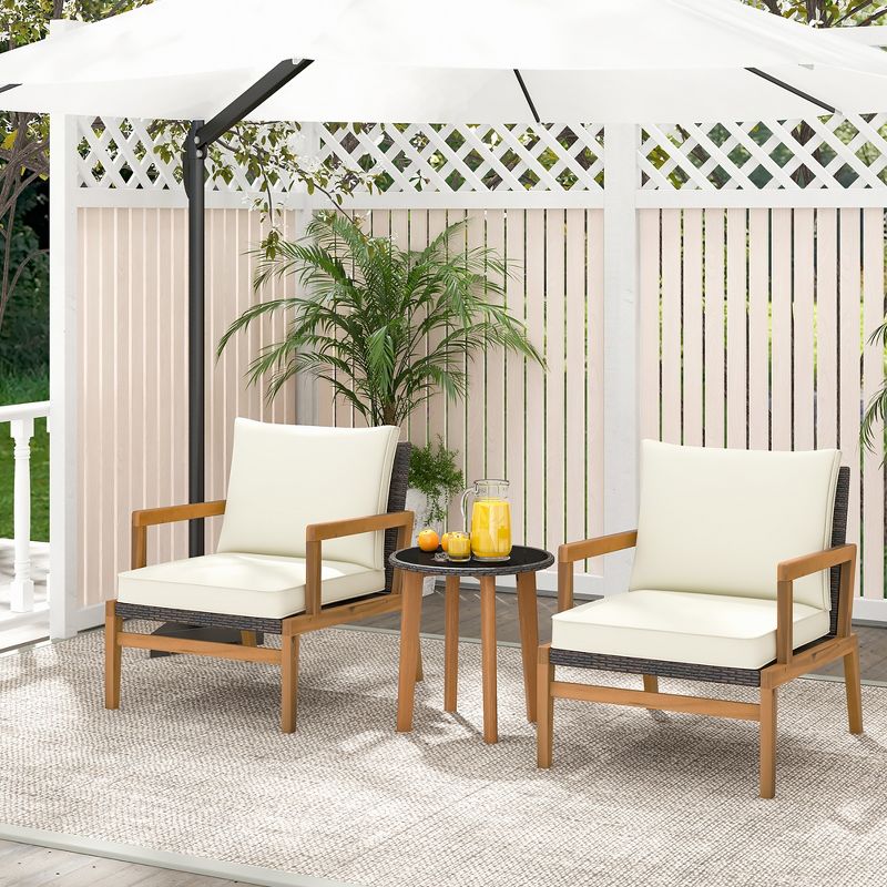 Tangkula 3 PCS Patio Chair Set Wicker Chair & Side Table Set w/ Tempered Glass Tabletop, 4 of 11
