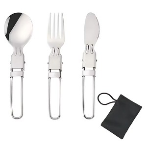 Kitcheniva Portable Cutlery Set - Folding Spoon, Fork & Knife for Camping, Travel, and Lunch - 1 of 4