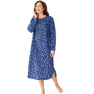 Dreams & Co. Plus Size Long-Sleeve Henley Print Sleepshirt - 1 of 4