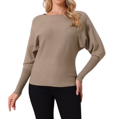 INSPIRE CHIC Women's Batwing Sleeve Oversized Off the Shoulder Boat Neck Knit Sweater