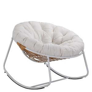 ChicFurnit Rocking Chair Round Size Comfortable Rattan Accent Chair Ergonomic Design Adjustable Limiter for Living Room, White, 40"*40"*34" - 1 of 4