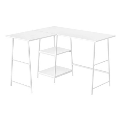 Monarch Specialties Computer Desk Home Office Corner Storage Shelves 48InchL L Shape Work Laptop Metal Laminate White Contemporary Modern
