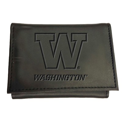 Evergreen NCAA Washington Huskies Black Leather Trifold Wallet Officially Licensed with Gift Box