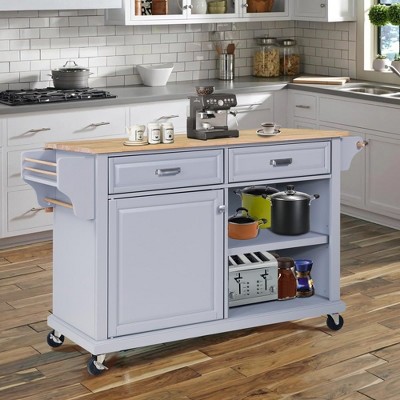 Rolling Kitchen Island, Mobile Kitchen Island with 2 Large Drawers, Towel and Seasoning Rack, 2 Spacious Storage Compartments with Adjustable