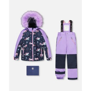 Deux par Deux Girl Two-Piece Play Snowsuit with Printed Colorblocked Jacket Lavender - 1 of 4