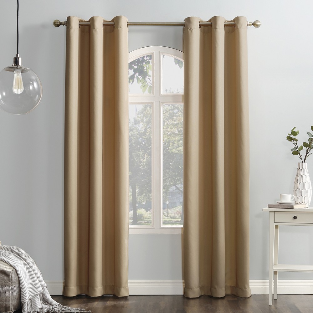 48"x95" No. 918 Semi-Sheer Montego Casual Textured Grommet Curtain Panel Taupe: Modern Light Filtering Panel