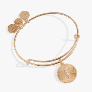Alex and Ani Initial T Pave Starburst Texture Bangle - 1 of 3