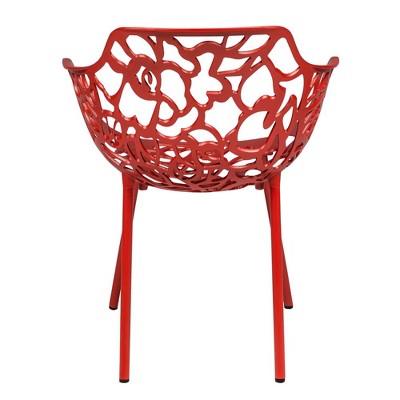 Modern Devon Red Aluminum Outdoor Dining Armchair, Set of 2
