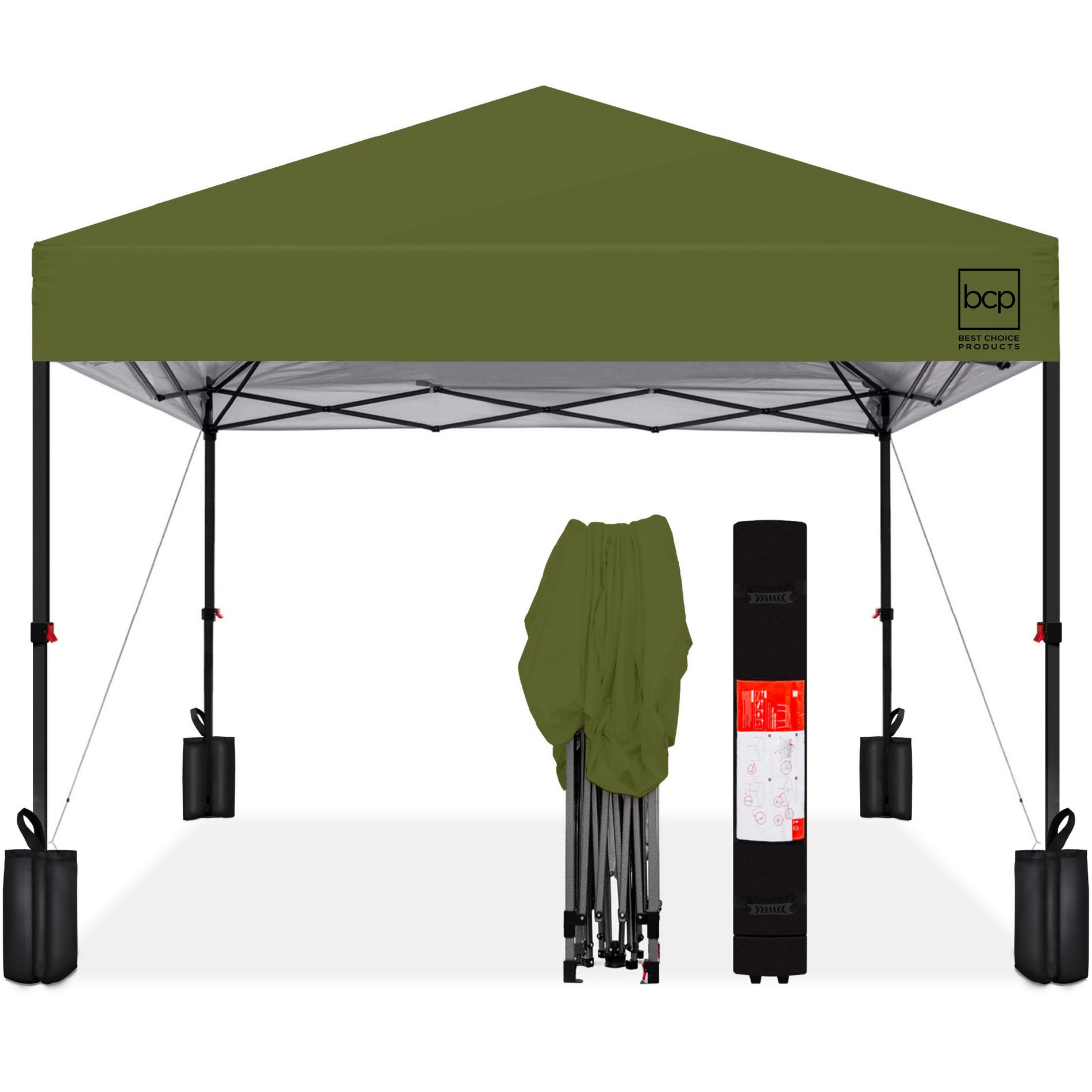 Best Choice Products 8x8ft Easy Setup Pop Up Canopy w/ 1-Button Setup, Wheeled Case, 4 Weight Bags