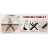 Vynxaria  White Marble-Patterned Tempered Glass Dining Table. Single Fork Black Metal Table Legs. Tempered Glass Table Top, Black Metal Leg. - 3 of 4
