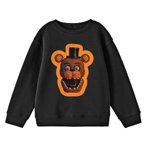 Five Nights At Freddy's Freddy Face With Orange Border Crew Neck Long Sleeve Youth Black Sweatshirt - 1 of 2