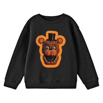 Five Nights At Freddy's Freddy Face With Orange Border Crew Neck Long Sleeve Black Youth Sweatshirt