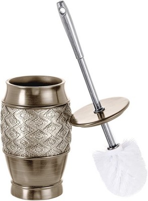 Silver Textured Diamond Pattern Toilet Brush with Holder