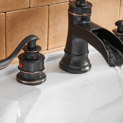 Oil Rubbed Bronze Waterfall Widespread Bathroom Faucet with Pop-Up Drain