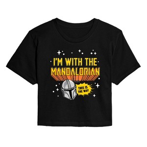 Women's - Star Wars - The Mandalorian Im With Mando Cropped Graphic T-Shirt - 1 of 4