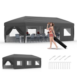 10x30 Pop Up Canopy with 8 Sidewalls - Heavy Duty Outdoor Canopy Tent with Portable Roller Bag - 1 of 4