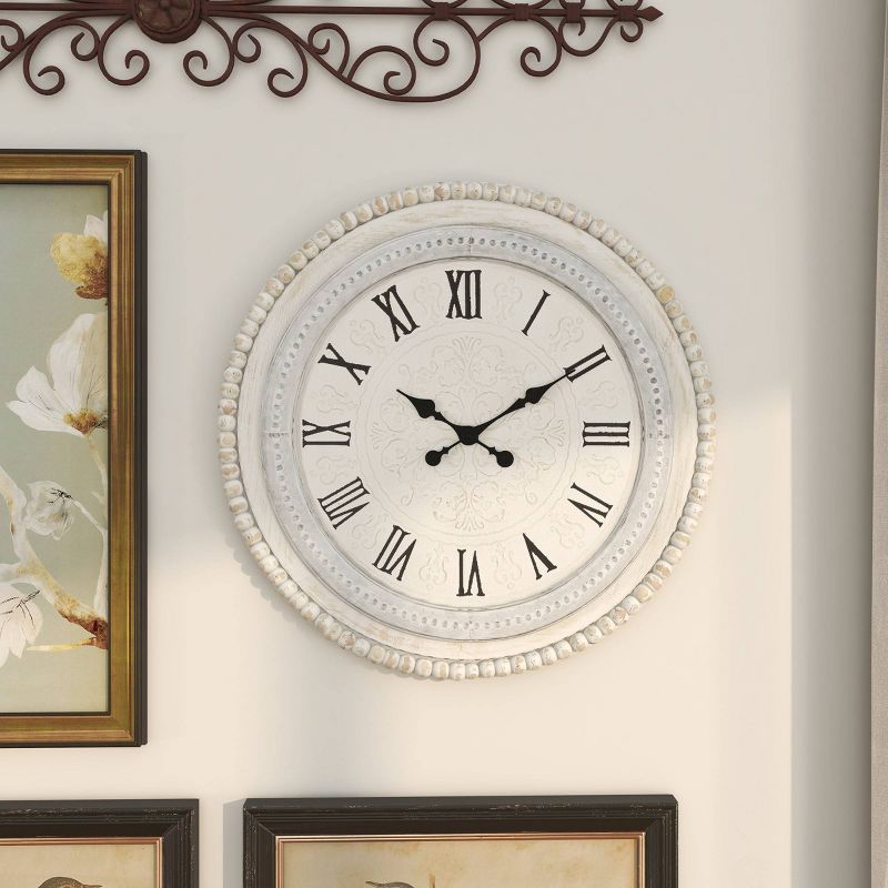 22&#34;x22&#34; Wood Carved Beading Wall Clock White - Olivia &#38; May, 5 of 16