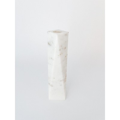 Anaya Iridescent White Marble 8" Tabletop Candlestick Holder