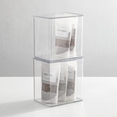 Clear Plastic Stackable Kitchen Pantry Organizer with Hinged Lid, 6 Pack