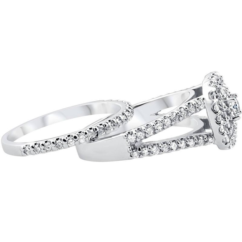 Pompeii3 1Ct Lab Created Diamond Cushion Halo Engagement Wedding Ring Set 10K White Gold, 2 of 6
