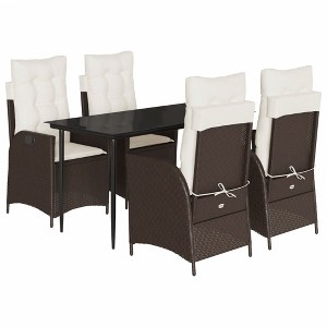 vidaXL 7 Piece Patio Dining Set with Cushions Brown Poly Rattan - 1 of 4