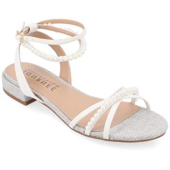 Journee Collection Womens Tulsi Faux Pearl Ankle Strap Covered Block Heel Sandals