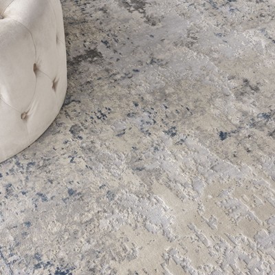 Gray Abstract Round Synthetic Easy Care Rug