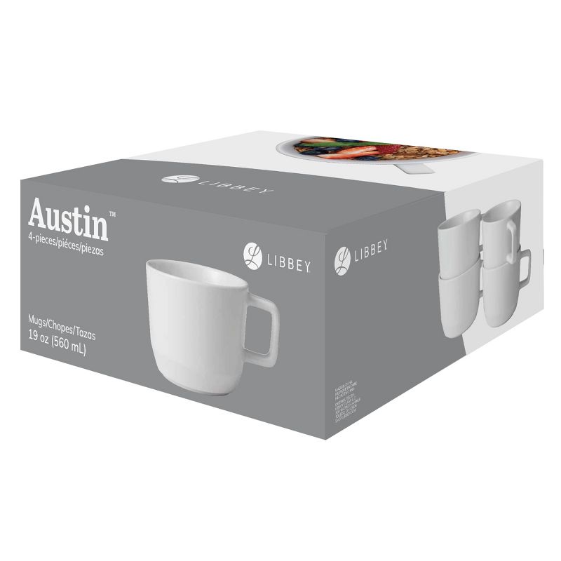Libbey Austin 17.5-ounce Large Porcelain Coffee Mug, Set of 4, White, 3 of 10
