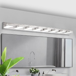 Dolonm Modern Chrome LED Vanity Light, Square Acrylic Lampshades Wall Mount Fixture for Bathroom, Mirror Lighting - 1 of 4