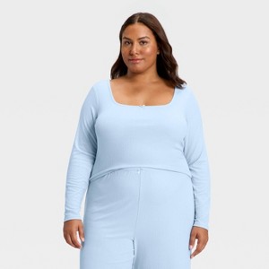 Women's Variegated Ribbed Long Sleeve Pajama Top - Auden™ - 1 of 3