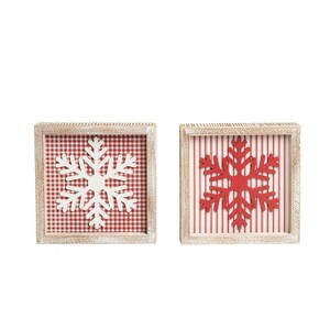 Transpac Wood Dimensional Snowflake Decor Set of 2 Christmas Home Decorations - 1 of 1