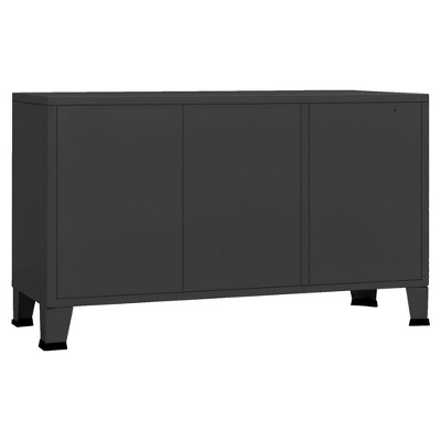 Black Metal and Glass Industrial Accent Cabinet with Tapered Legs