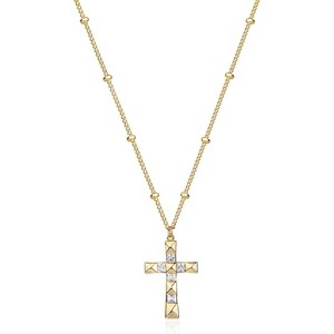 14K Gold Plated Cross Pendant Necklace for Women - Adjustable Faith Chain - 1 of 4
