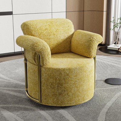 Contemporary Upholstered Swivel Accent Chair with Gold Metal Legs and Fluffy Fabric for Living Room or Office-Maison Boucle