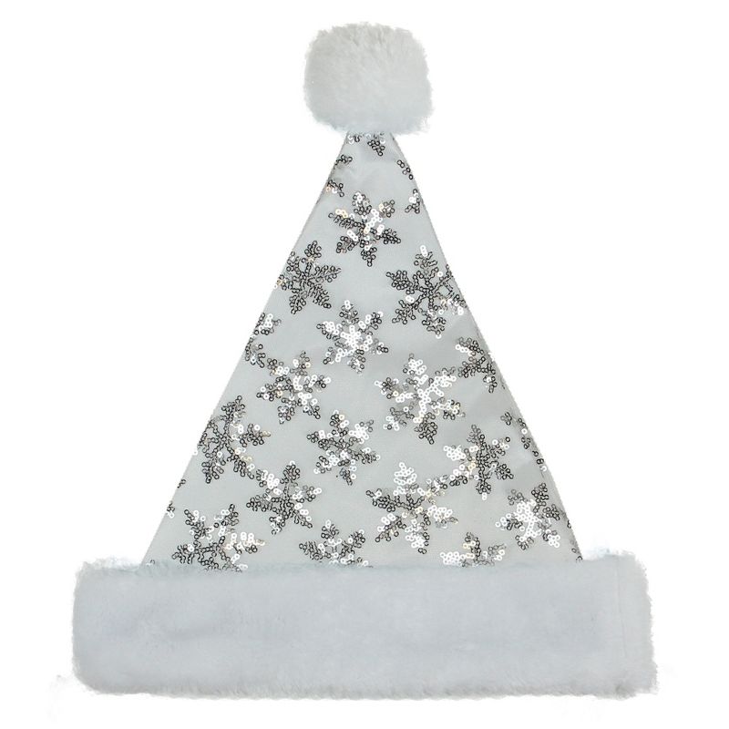 Northlight 21" Silver and White Sequin Snowflake Christmas Santa Hat Costume Accessory - Medium, 1 of 5