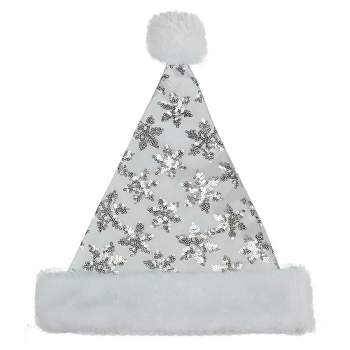 Northlight 21" Silver and White Sequin Snowflake Christmas Santa Hat Costume Accessory - Medium
