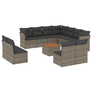 vidaXL Patio Sofa Set with Cushions Outdoor Furniture 12 Piece Poly Rattan - Gray - 1 of 4