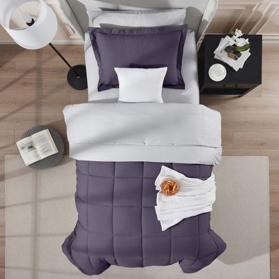 Twin Purple Microfiber Down Alternative Reversible Bed in a Bag Set