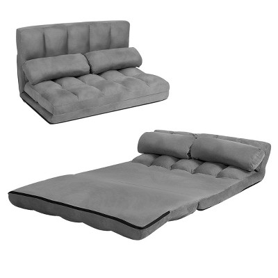 Tangkula Adjustable Floor Sofa Foldable Lazy Sofa Bed with 2 Pillows Grey
