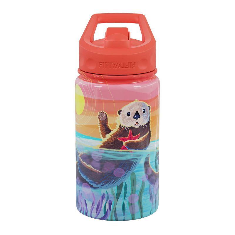 FIFTY/FIFTY 12oz Stainless Steel with PP Lid Kids Bottle with Straw Cap Sea Otter, 1 of 4