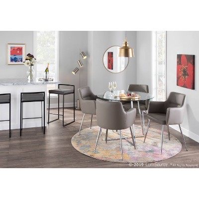 Black Metal and Wood Counter Stool with Grey Faux Leather Cushion