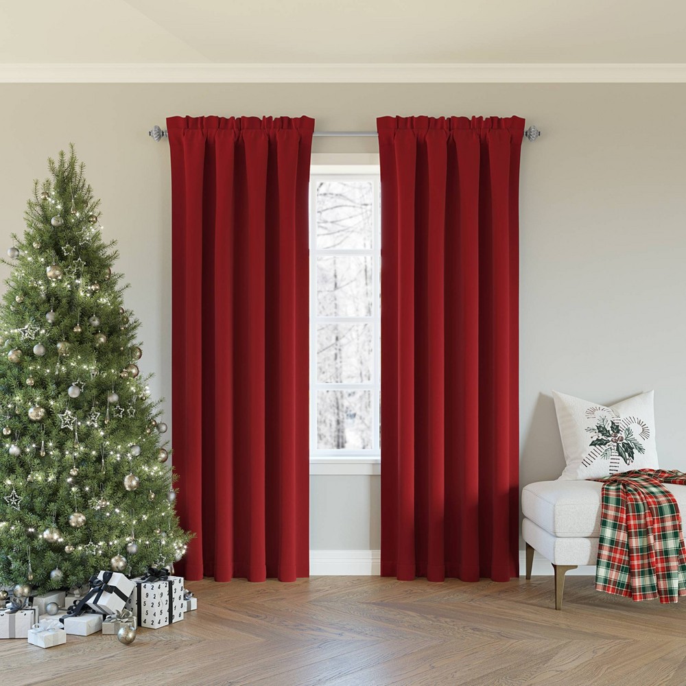 52"x95" Sun Zero Blackout Oslo Theater Grade Rod Pocket Curtain Panel Bright Red: Energy Efficient, Noise Reduction