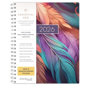 Essential PRO 2026 Daily, Weekly/Monthly Planner, 8.5"x11": 14 Months (Nov 2025-Dec 2026) Tabs,Notes Pages,Storage Pocket,Bookmark (Pastel Peacock) - 1 of 4