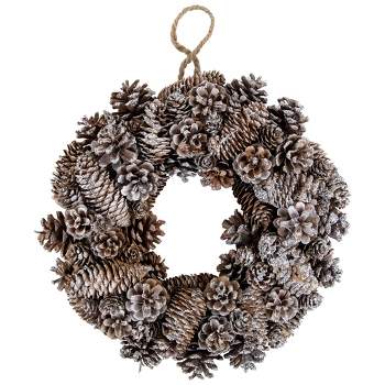 Northlight Frosted Assorted Pinecone Decorative Christmas Wreath, 13.5-Inch, Unlit