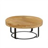 Round Farmhouse Coffee Table, Rustic Wood Carved Top with Metal Legs, Living Room or Office Side Table - 2 of 4