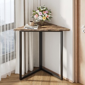 VECELO Corner Shelf, Triangle Shelves End/Side Table with Metal Frame for Living Room, Small Space, Brown/Gray - 1 of 4