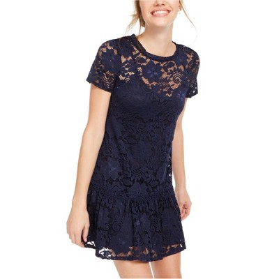 Speechless Womens Lace Ruffle Mini Dress, Blue, X-Small