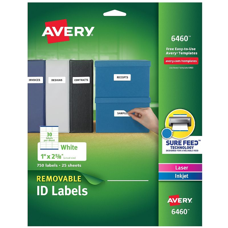 Avery Removable Multi-Use Labels 1 x 2 5/8 White 750/Pack 6460, 1 of 8