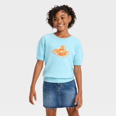 Girls' Citrus Graphic Short Sleeve Sweater - art class™ Light Blue