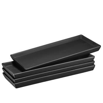Bruntmor 14" x 6" Rectanguler Ceramic Serving Platters - Set of 4 - Black